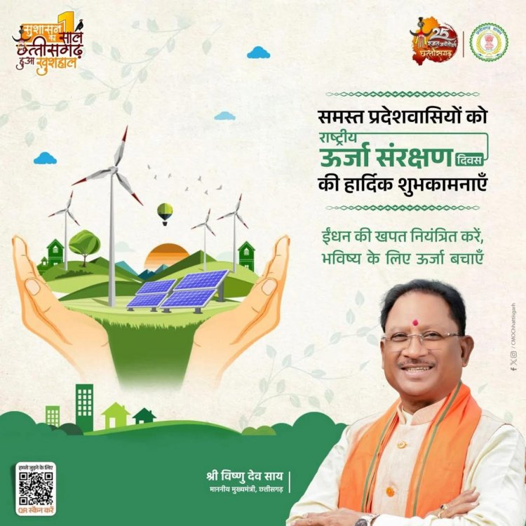 राष्ट्रीय ऊर्जा संरक्षण दिवस पर मुख्यमंत्री श्री विष्णु देव साय ने प्रदेशवासियों को ऊर्जा की बचत के लिए प्रेरित किया।