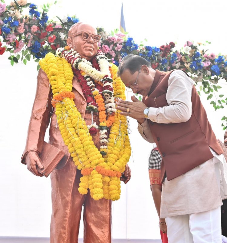 मुख्यमंत्री  विष्णुदेव साय ने संविधान दिवस के अवसर पर डॉ. भीमराव अंबेडकर की प्रतिमा पर माल्यार्पण कर किया नमन
