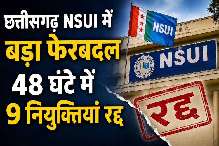 छत्तीसगढ़ NSUI में बड़ा फेरबदल, 48 घंटे में 9 नियुक्तियां रद्द; संगठन में मची हलचल