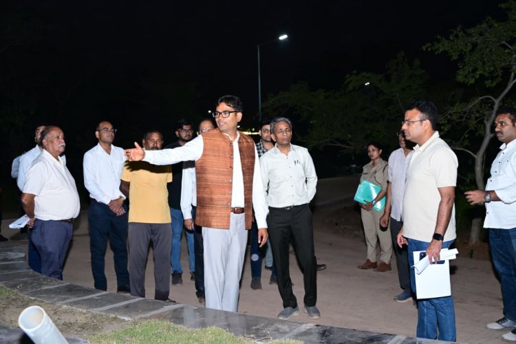 वित्त मंत्री  ओ.पी. चौधरी ने नवा रायपुर में विकसित भारत संकल्प पार्क (पीपल वन) का किया निरीक्षण